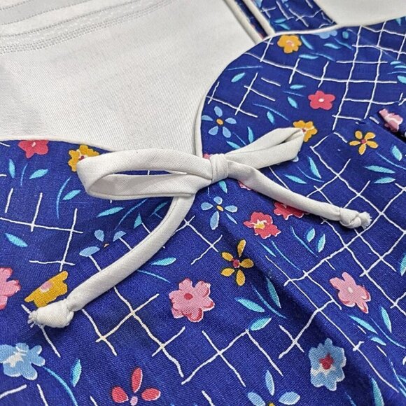 Vtg 70s RAYMOND HALPERN Blue Beachy Floral Check Sweetheart Shift MuuMuu Sz M/XL - Picture 4 of 8
